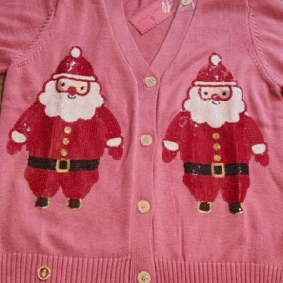 Pink Santa Sequin Tacky Christmas Holiday Cardigan Sweater XL - Picture 3 of 4